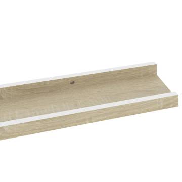 Stylish Wall Shelves 2 pcs in White and Sonoma Oak - 80x9x3 cm