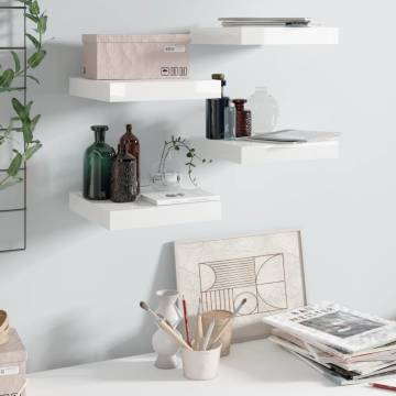 Stylish High Gloss White Floating Wall Shelves - 4 pcs Set