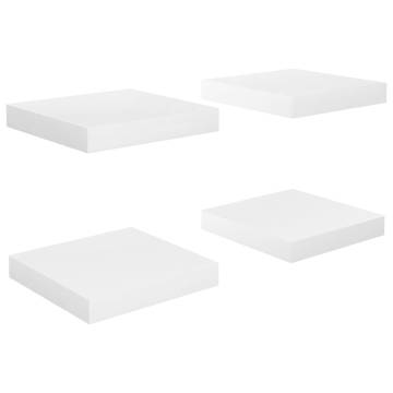 Stylish High Gloss White Floating Wall Shelves - 4 pcs Set