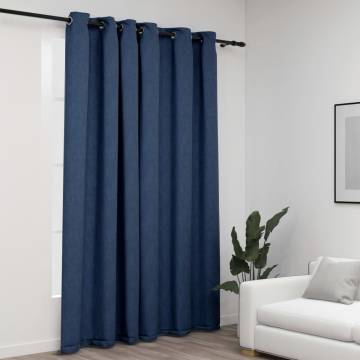 Linen-Look Blackout Curtains - Blue 290x245cm | HipoMarket