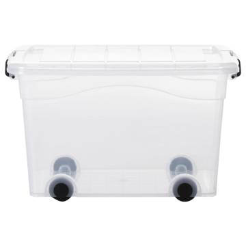 Storage Boxes with Wheels & Lids - 40L, 2 pcs Transparent