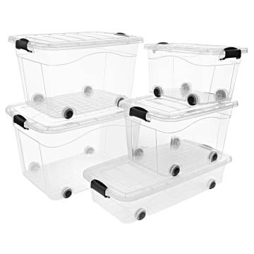 Storage Boxes with Wheels & Lids - 40L, 2 pcs Transparent