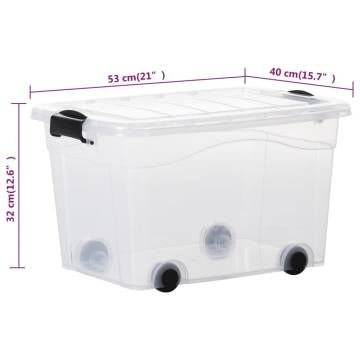 Storage Boxes with Wheels & Lids - 40L, 2 pcs Transparent