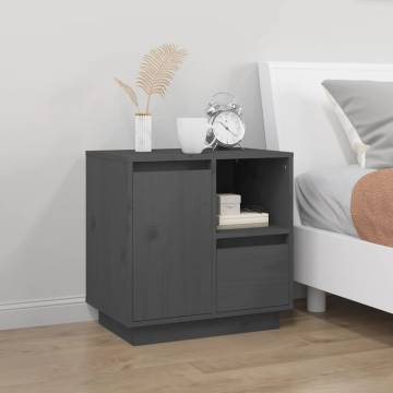 Elegant Grey Bedside Cabinets - Solid Wood Pine - 2 pcs