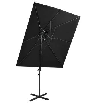 Cantilever Umbrella with Double Top Black - 250x250 cm