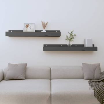 Stylish Grey Wall Shelves - 2 pcs Solid Pine Wood - 80x12x9 cm