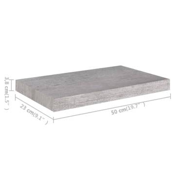 Floating Wall Shelves - 2 pcs Concrete Grey, 50x23x3.8 cm MDF