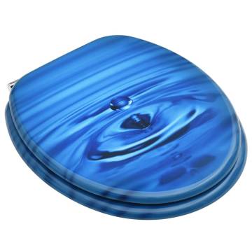 Blue Water Drop WC Toilet Seat with Lid - Durable MDF Design