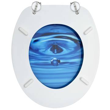 Blue Water Drop WC Toilet Seat with Lid - Durable MDF Design