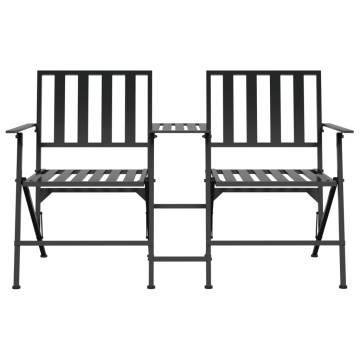 Folding 2-Seater Garden Bench - Stylish Black Steel Seating