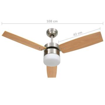 Light Brown Ceiling Fan with Remote Control - 108 cm | HipoMarket