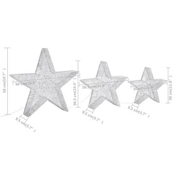 Silver Mesh LED Christmas Decoration Stars - 3 pcs Set