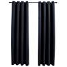 Blackout Curtains with Metal Rings - 2 pcs Black 140x245 cm