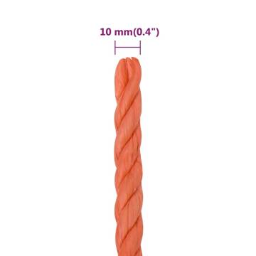 Durable 10 mm Orange Work Rope - 50 m Polypropylene