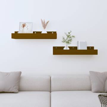 Honey Brown Wall Shelves - 2 pcs Solid Pine - 50x12x9 cm