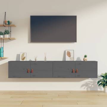 Grey Wall Cabinets 2 pcs - Solid Pine Wood | HipoMarket UK