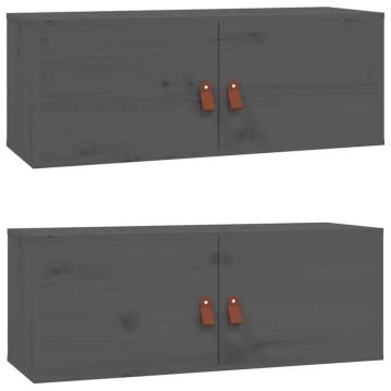 Grey Wall Cabinets 2 pcs - Solid Pine Wood | HipoMarket UK