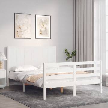 White Bed Frame with Headboard 140x190 cm - Solid Wood