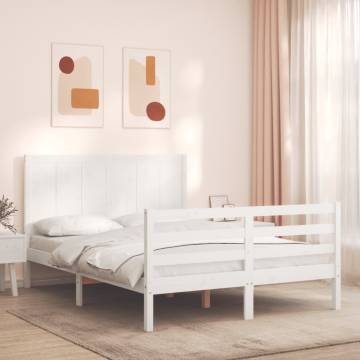 White Bed Frame with Headboard 140x190 cm - Solid Wood