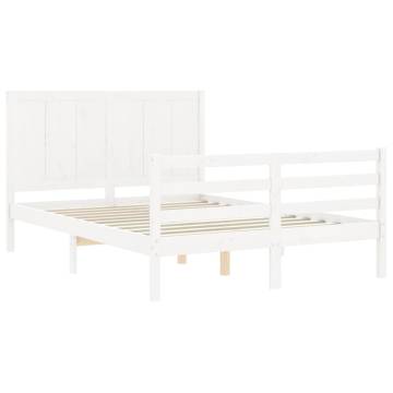 White Bed Frame with Headboard 140x190 cm - Solid Wood