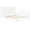 White Bed Frame with Headboard 140x190 cm - Solid Wood