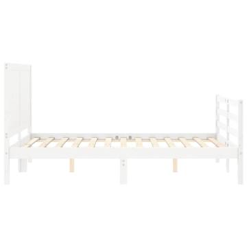 White Bed Frame with Headboard 140x190 cm - Solid Wood