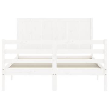 White Bed Frame with Headboard 140x190 cm - Solid Wood