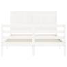 White Bed Frame with Headboard 140x190 cm - Solid Wood