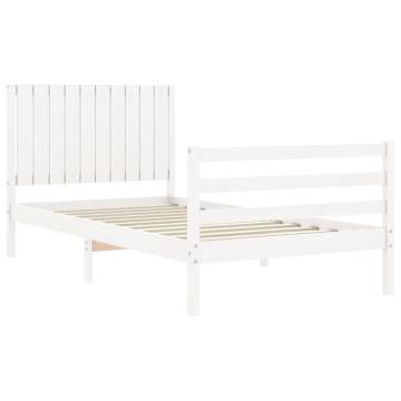 White Bed Frame with Headboard - Solid Wood 100x200 cm