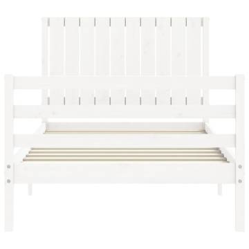 White Bed Frame with Headboard - Solid Wood 100x200 cm