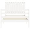 White Bed Frame with Headboard - Solid Wood 100x200 cm