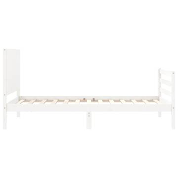 White Bed Frame with Headboard - Solid Wood 100x200 cm