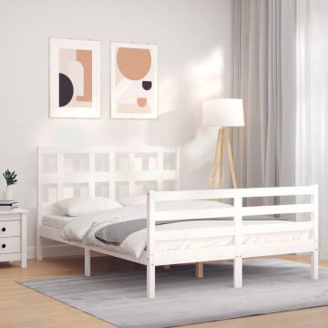 White Double Bed Frame with Headboard - Solid Pine Wood