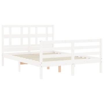 White Double Bed Frame with Headboard - Solid Pine Wood