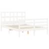 White Double Bed Frame with Headboard - Solid Pine Wood