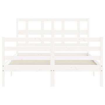 White Double Bed Frame with Headboard - Solid Pine Wood