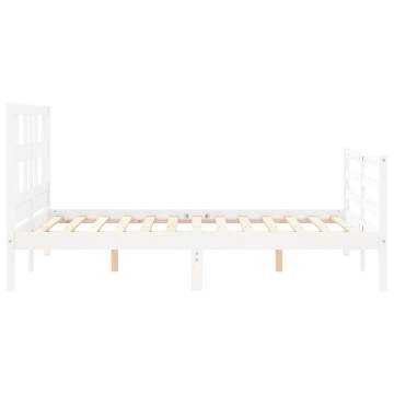 White Double Bed Frame with Headboard - Solid Pine Wood