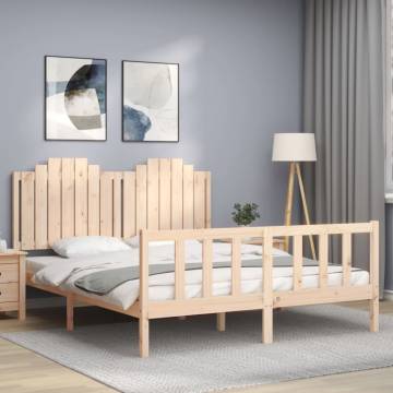 King Size Bed Frame with Headboard - Solid Pine Wood