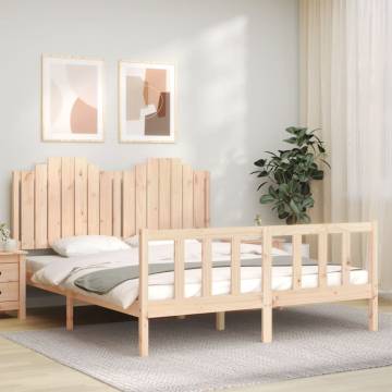 King Size Bed Frame with Headboard - Solid Pine Wood