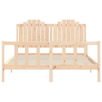 King Size Bed Frame with Headboard - Solid Pine Wood