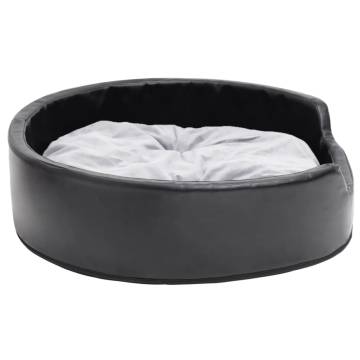 Luxury Black & Grey Dog Bed - Plush & Faux Leather - 79x70 cm