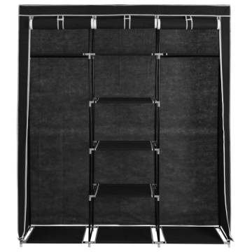 Black Fabric Wardrobe with Compartments - 150x45x175 cm