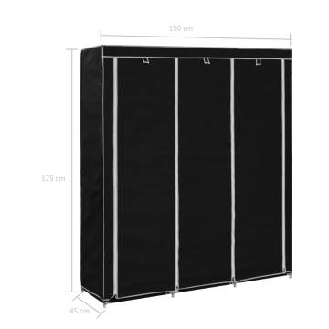 Black Fabric Wardrobe with Compartments - 150x45x175 cm