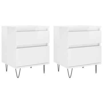 Stylish High Gloss White Bedside Cabinets - Set of 2 | Hipomarket