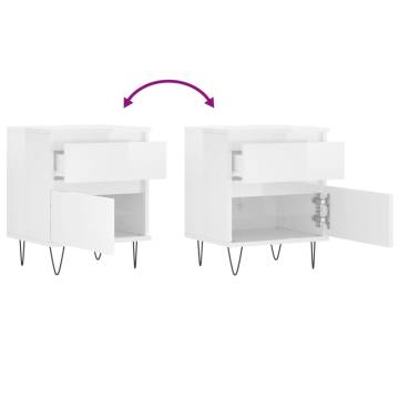 Stylish High Gloss White Bedside Cabinets - Set of 2 | Hipomarket