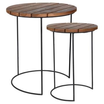 H&S Collection 2 Piece Side Table Set - Teak Brown | HipoMarket