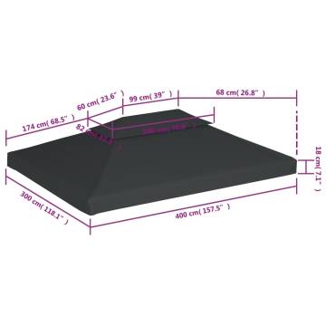 2-Tier Gazebo Top Cover 310 g/m² 4x3 m Anthracite - Hipomarket