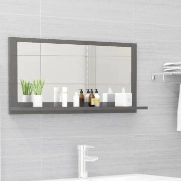 High Gloss Grey Bathroom Mirror - 80x10.5x37 cm | HipoMarket