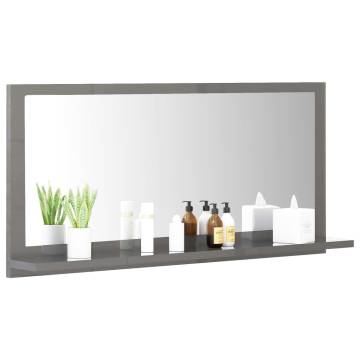 High Gloss Grey Bathroom Mirror - 80x10.5x37 cm | HipoMarket