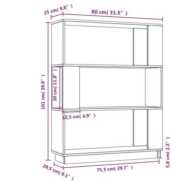 Solid Wood Pine Book Cabinet/Room Divider - 80x25x101 cm